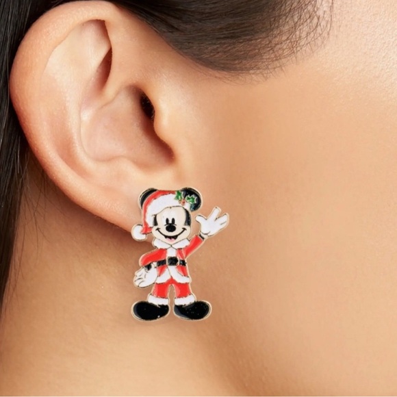 Disney X Baublebar Holiday Mickey Mouse Enamel Santa Clause Statement Earrings - Picture 2 of 6